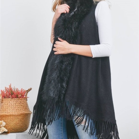 BLACK Sweater cardigan with faux fur and fringe - Picture 5 of 6